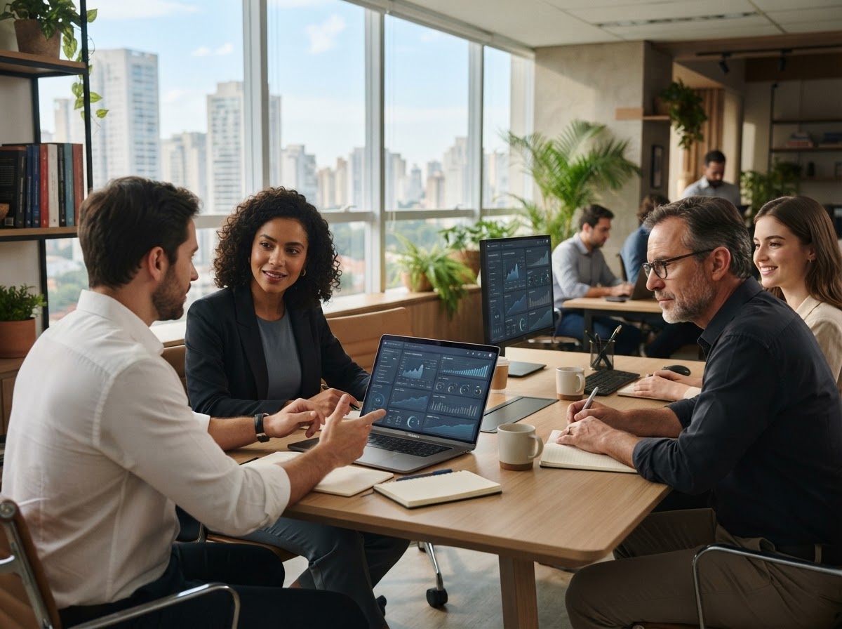 Firmézio Capital — equipe analisando painel de dados financeiros
